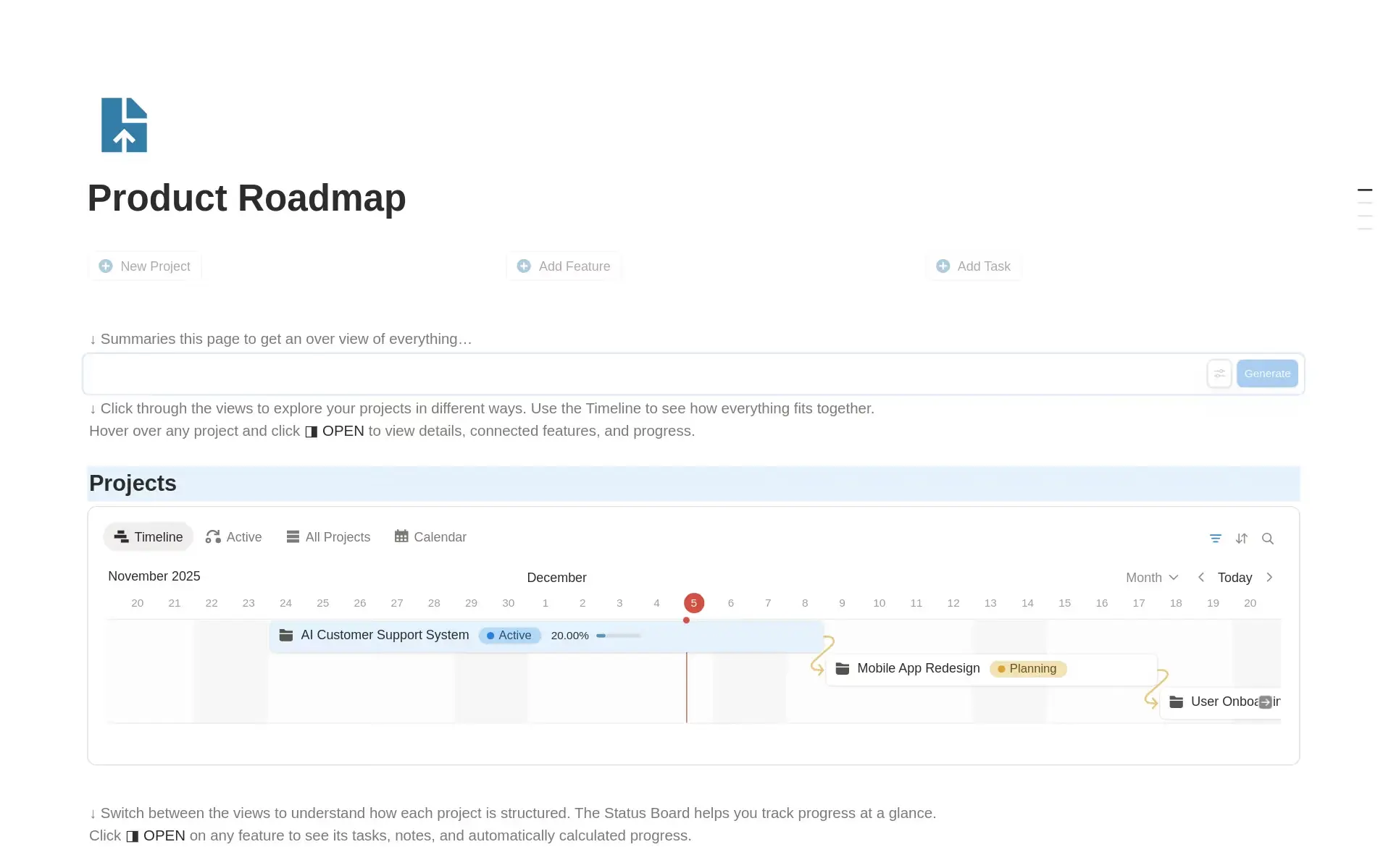 A Notion product management workflow template