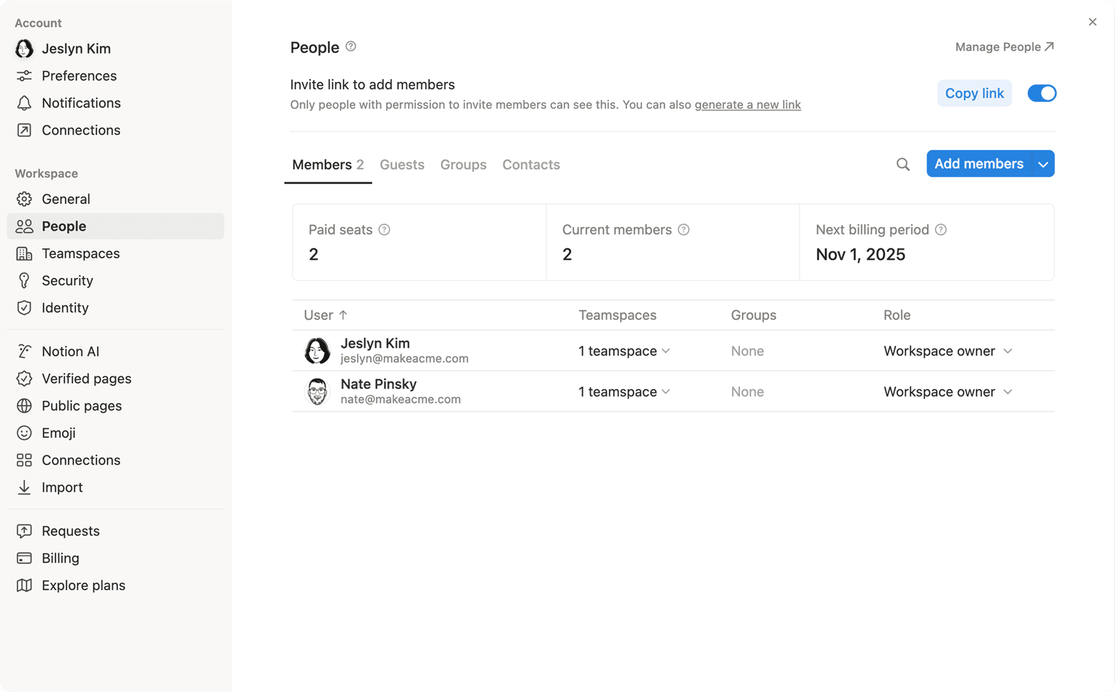 ca: gestionar las plazas de pago y los miembros
