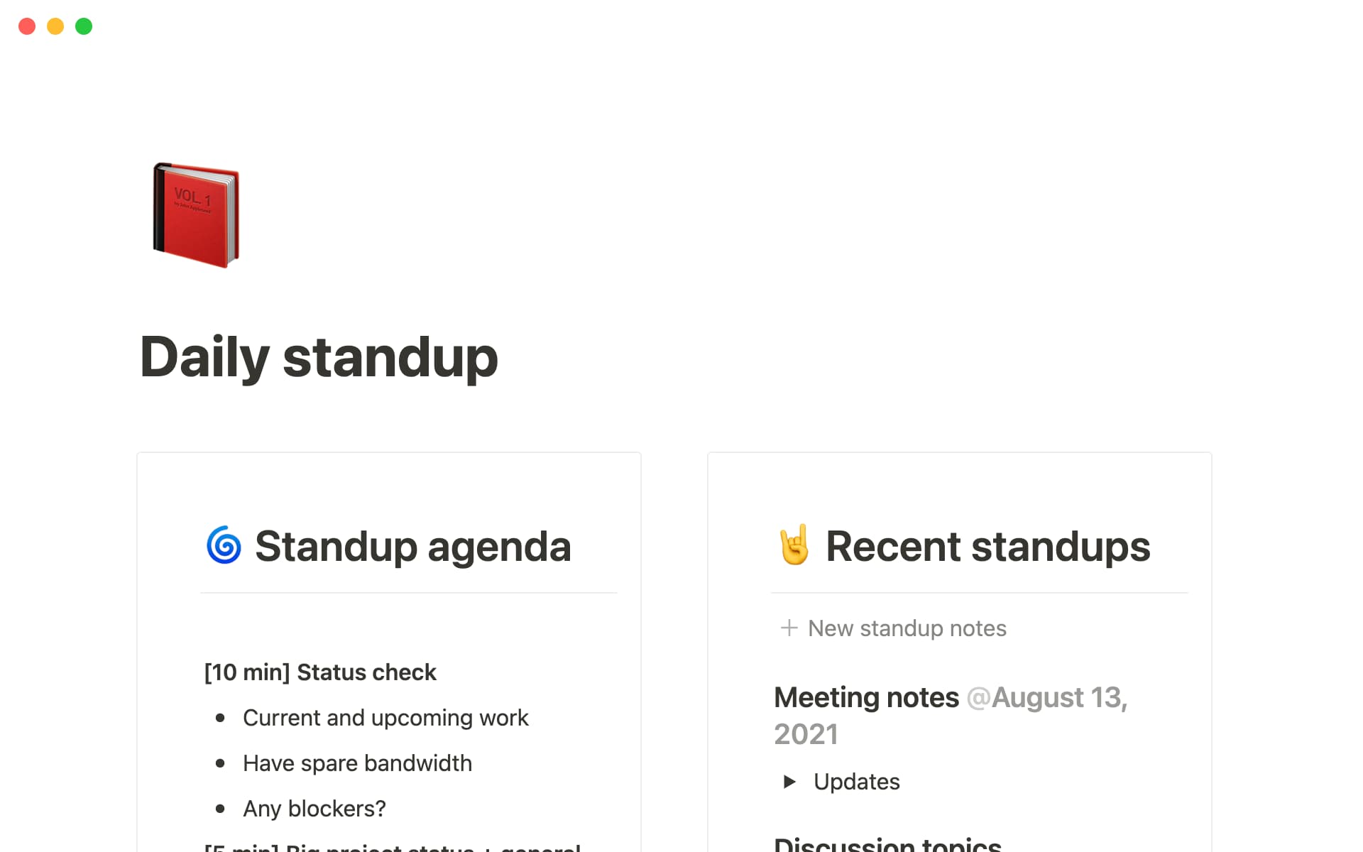 Plantilla de reunión diaria