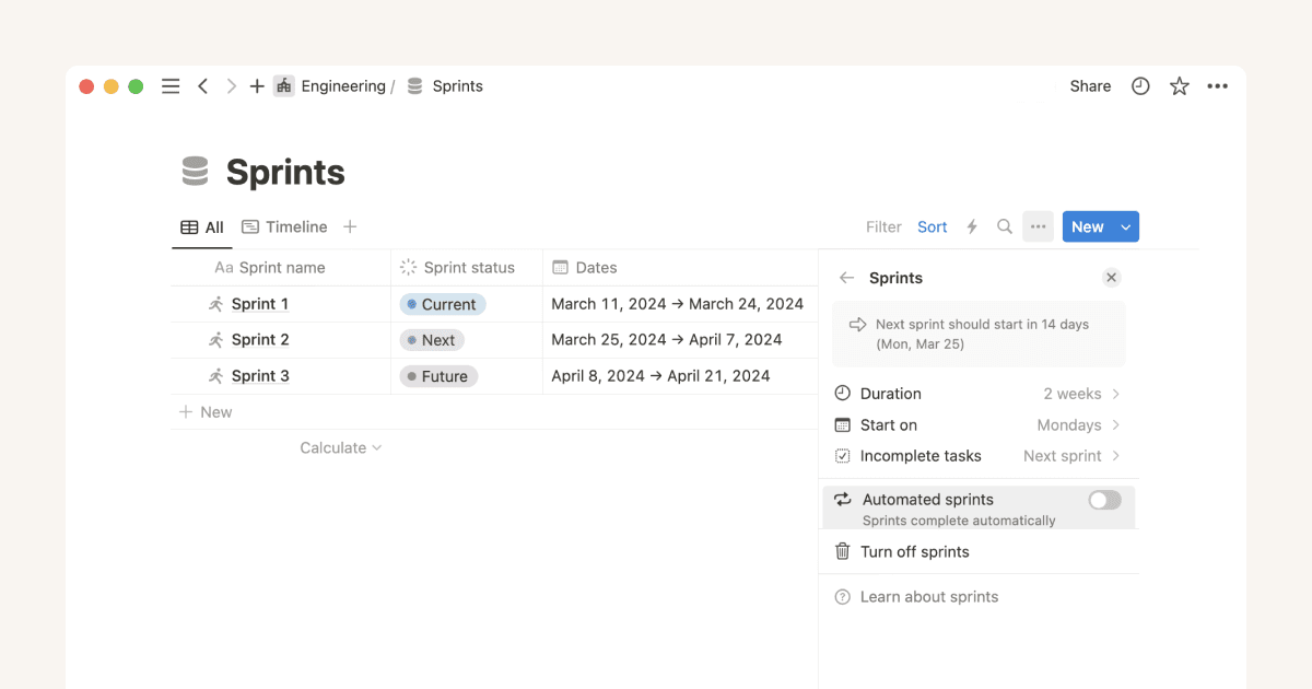 Sprints simplificados con el sistema de seguimiento de sprints de Notion