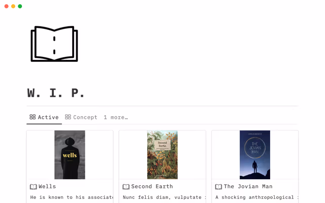 W. I. P. – Advanced system for novel writers