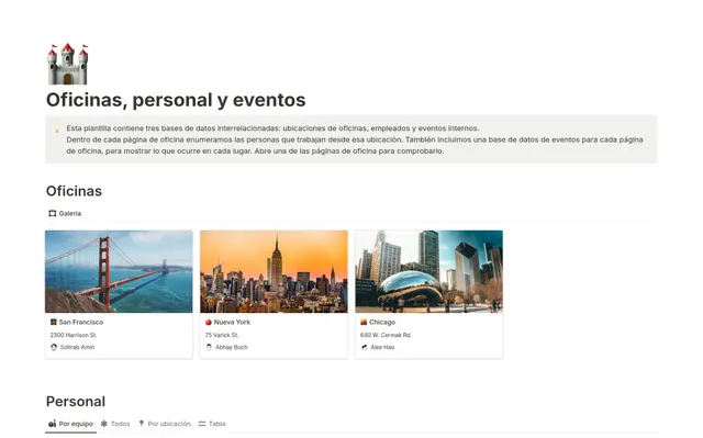 Oficinas, personal y eventos